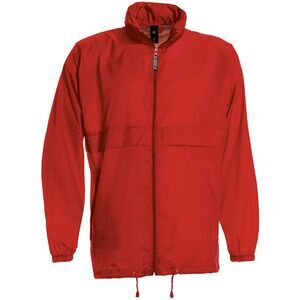 B&C Sirocco Mens Casual Lightweight Showerproof Zip up Rain  Jacket /Coat / Red
